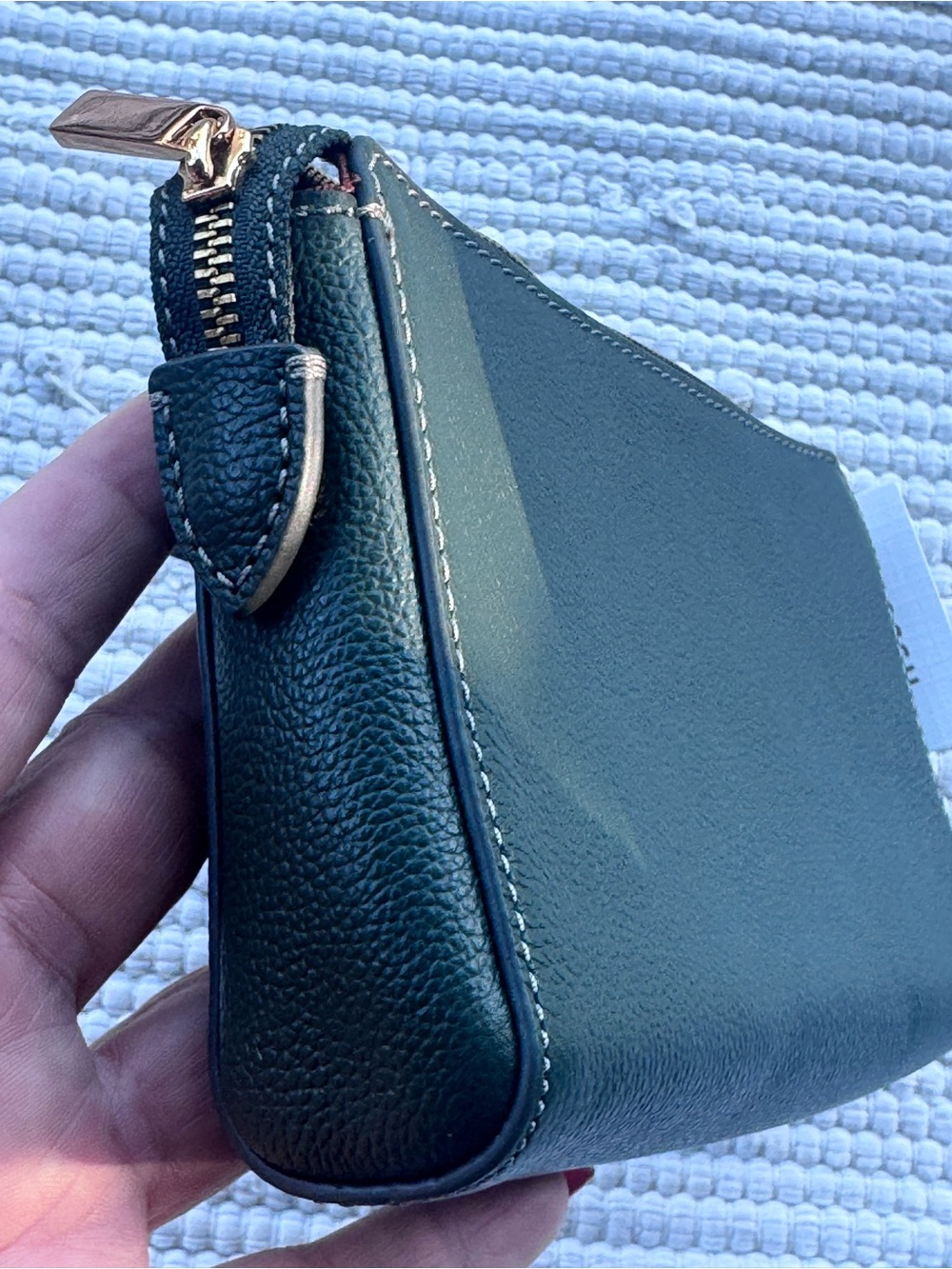 Fossil Logan RFID Zip Wristlet Viridian Green Structured Leather NWT - Picture 5 of 12
